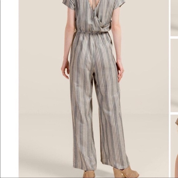 Francesca's Blue Rain Briar Tie Waist Striped Wrap Short Sleeve Jumpsuit Size XL - Picture 11 of 11